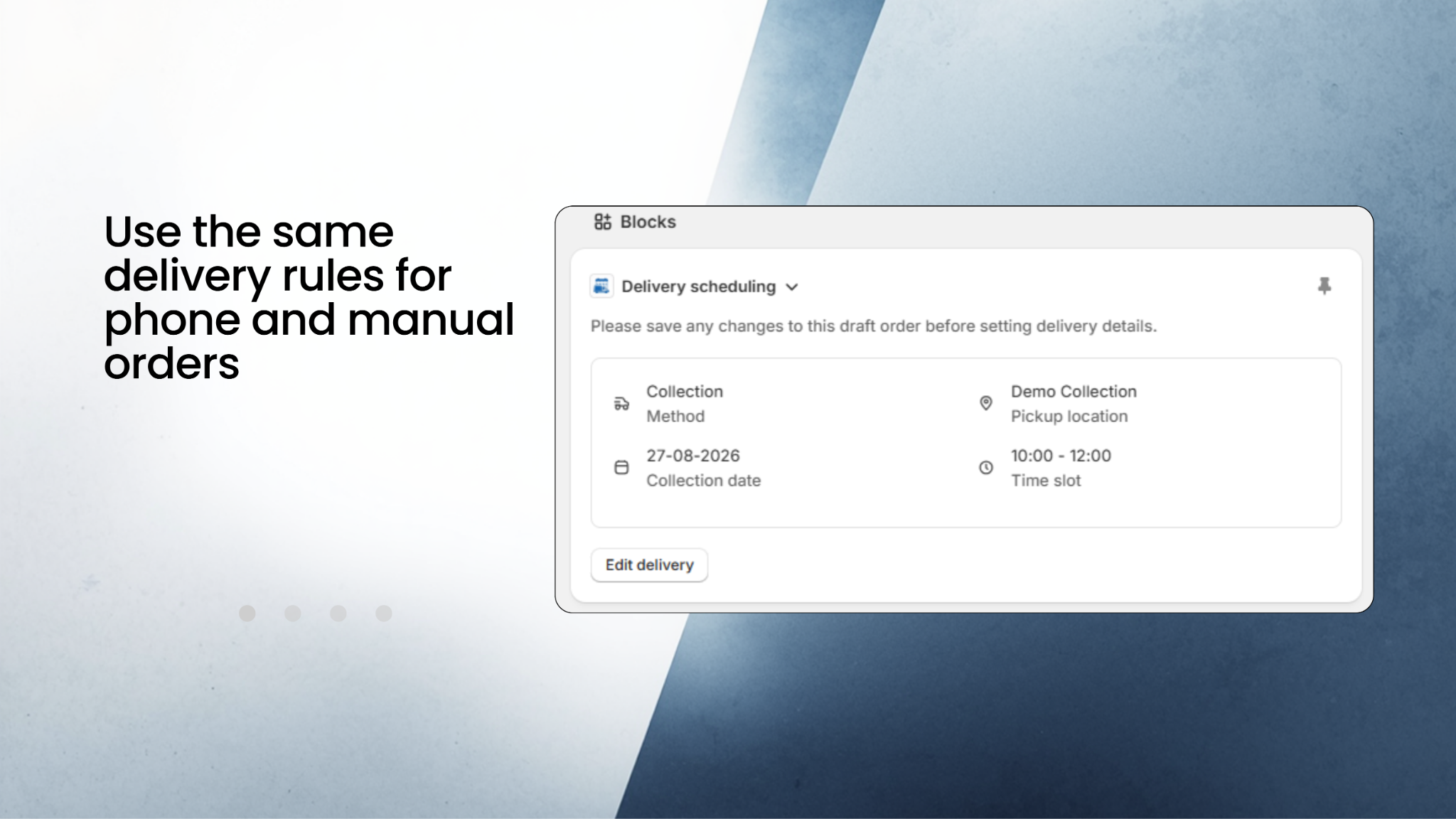 Shopify Draft Order delivery date and fulfilment editor