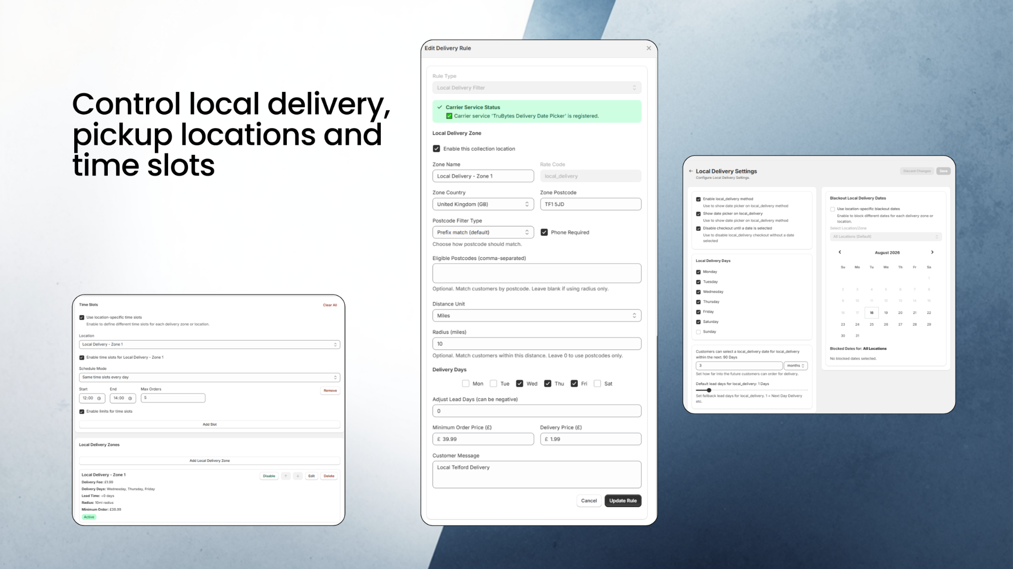 Local delivery zones pickup locations and time slots