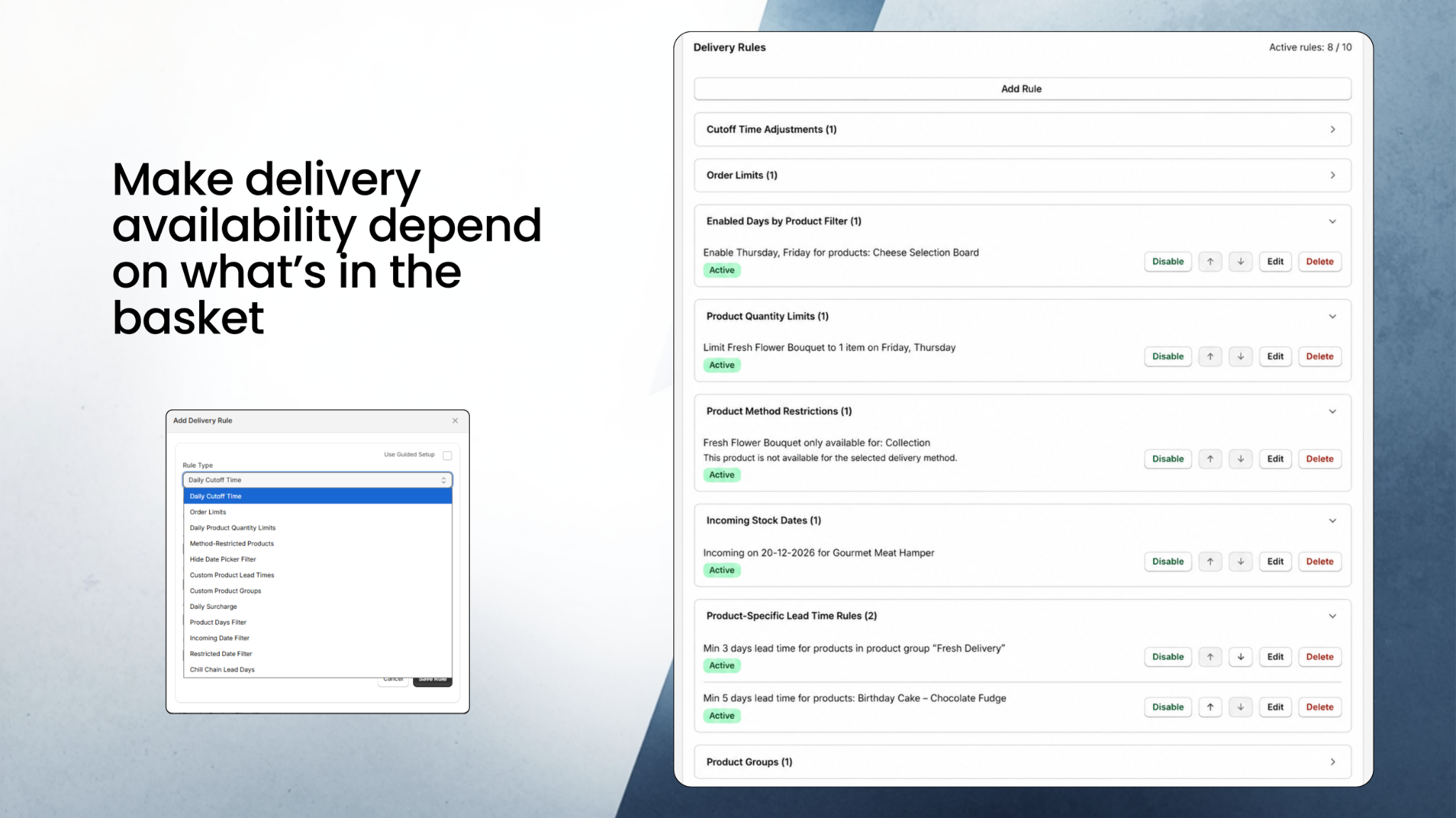 Product lead time and Shopify delivery availability rules